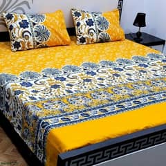 3 pcs crystal cotton printed double bedsheets set  with free delivery