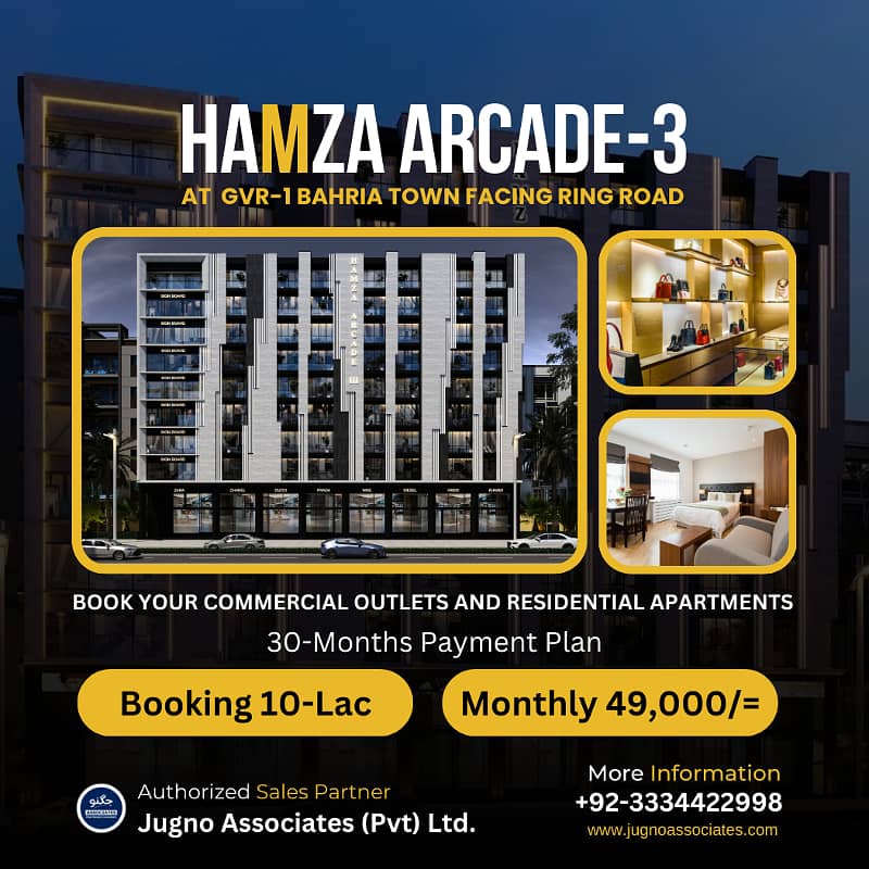 Hamza Aracde-3 Residential 1-Bed Apartment in Bahria Town Lahore offers exclusive investment opportunities 1