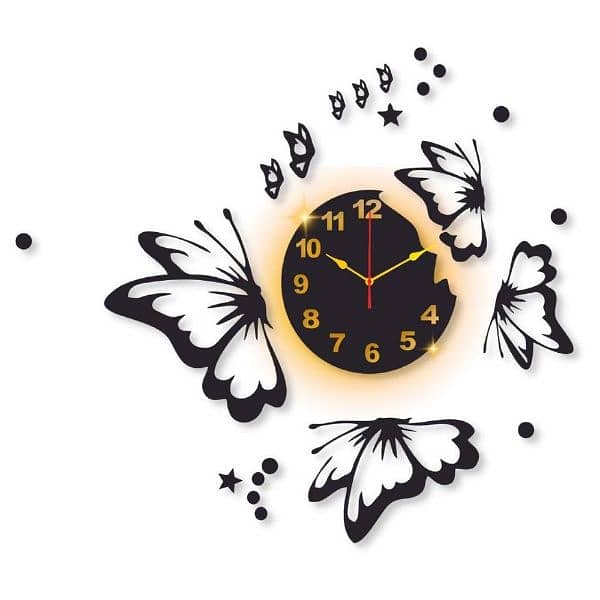 Butterfly Laminated wall clock with black background 1