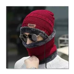 Unisex Beanie Wool Cap With Neck Warmer