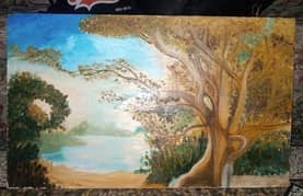 Handmade Landscape 15 Years Old With Wooden Canvas