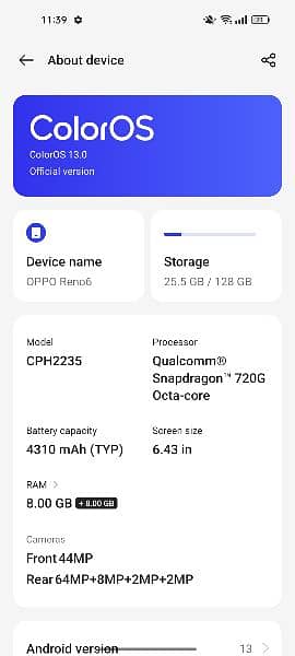 Oppo Reno6 8+8GB/128 pta Approved 2