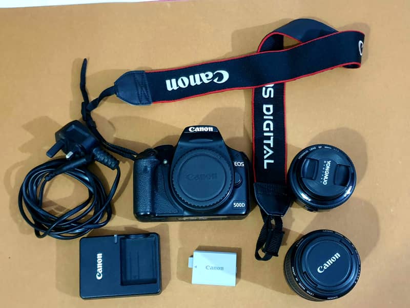 Canon EOS 500D DSLR Camera body With 2 Lenses 0