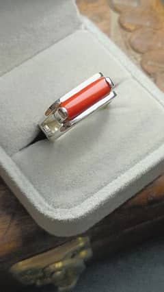 Red Coral Natural Marjan pure chandi Handmade ring beautiful design