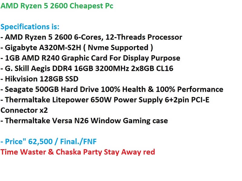 AMD Ryzen 5 2600 Gaming Pc 0