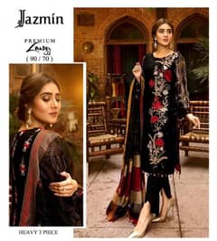 3 pcs women unstitched lawn embroidered suit