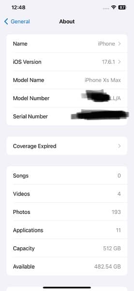 iphone Xs max non pta 512 gb new condition LL/A modle. 9