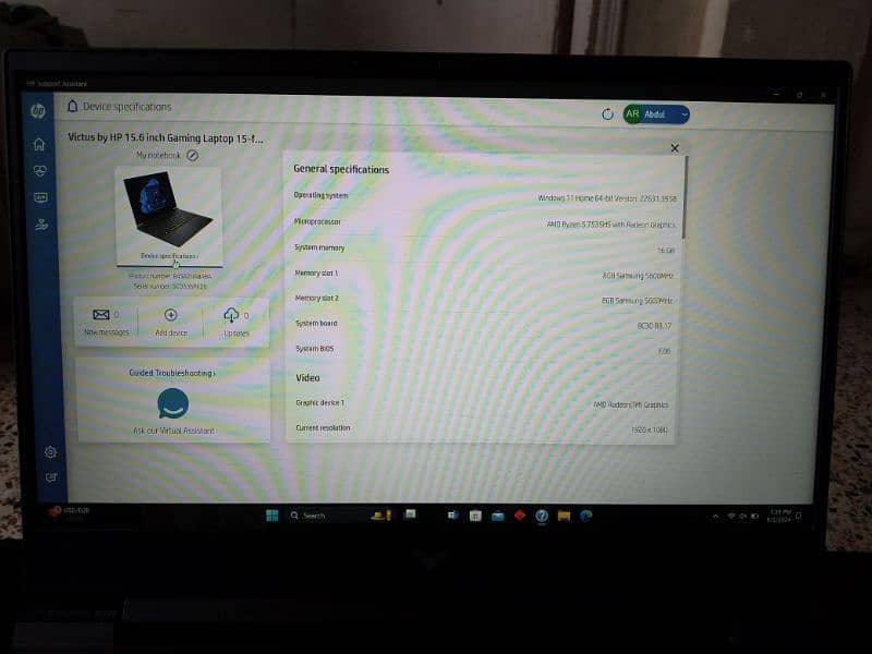 HP Victus Ryzen 5, 16 gb Ram DDR5 - 5600, 512 SSD, RTX, gaming laptop 14