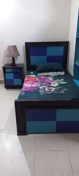 Stylish Blue Single Bed for Boys comes with Side table and mattress 0