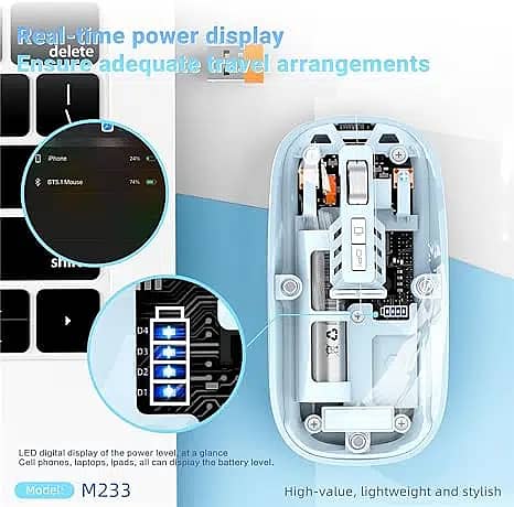 Mouse BT Wireless M233,Transparent Magnetic Mouse 2.4G Rechargeable 7