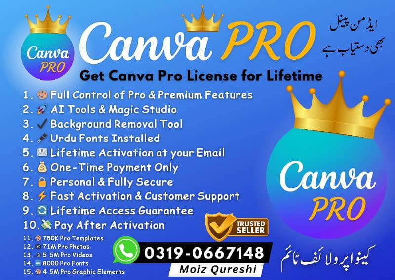 CANVA PRO LifeTime, 100% Lifetime warranty 24/7 Fast Activation 1