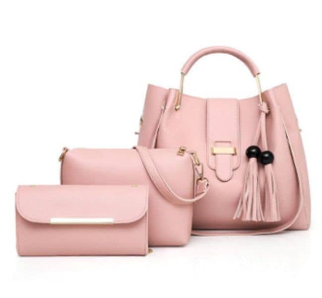 3 pcs women's leather plain hand bag set 1