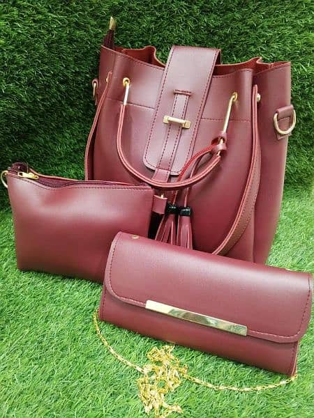 3 pcs women's leather plain hand bag set 9