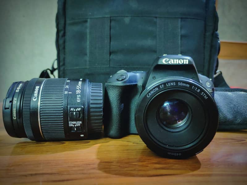 Canon 200D camera with 50mm portrait lens and 18-55 kit lens 1