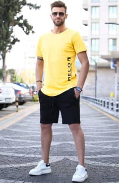 2 Pcs Men's Jersey Printed T-Shirt & Shorts Tracksuit