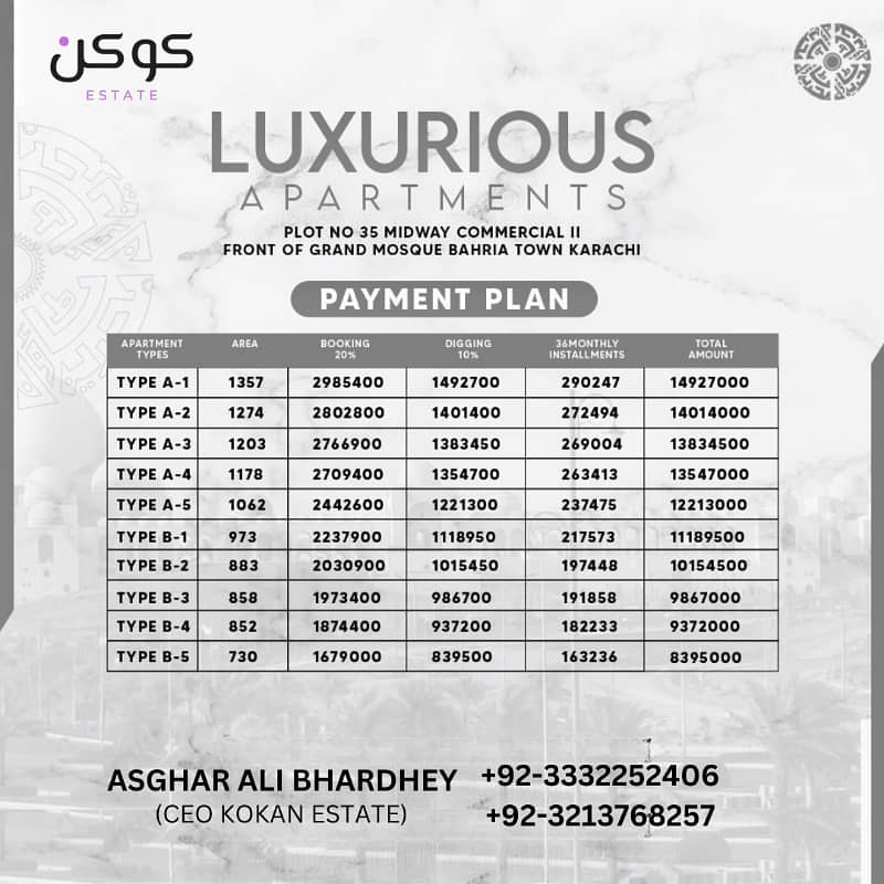 LUXURIOUS APARTMENTS FRONT OF GRAND MASJID OF BAHRIA 4