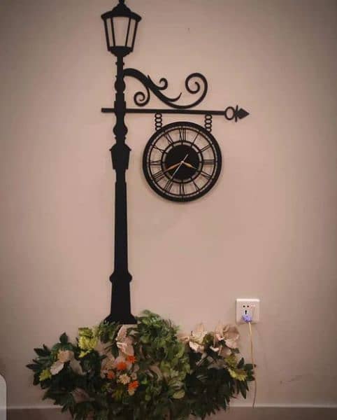 Pole Light Clock Wooden Clock Wall Decoration 1