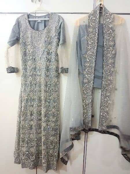 Grey Embroided Walima Bridal Maxi 1