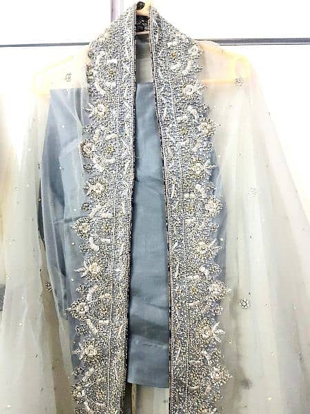 Grey Embroided Walima Bridal Maxi 5