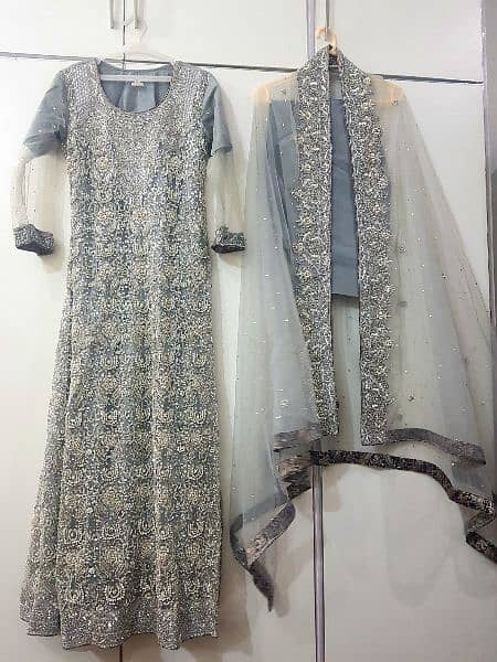 Grey Embroided Walima Bridal Maxi 2