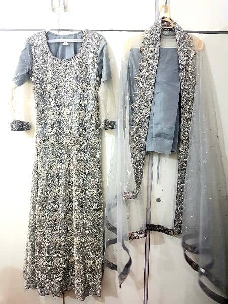 Grey Embroided Walima Bridal Maxi 6