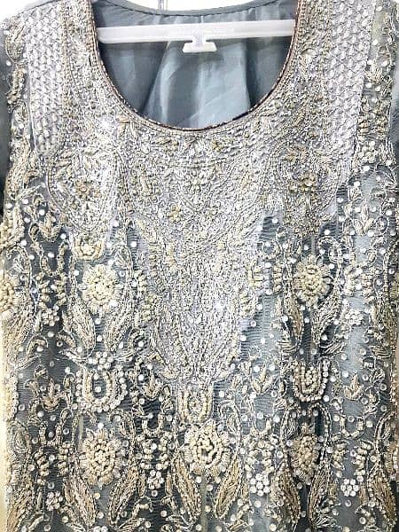 Grey Embroided Walima Bridal Maxi 8