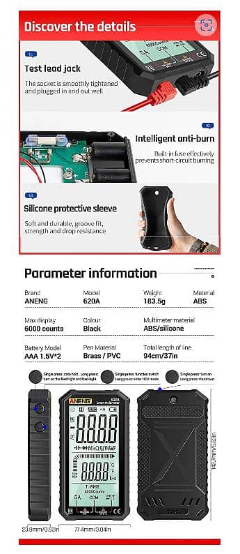 Aneng 620A Digital Multimeter 4.77 Big Screen | Auto | Solar Inverter 4