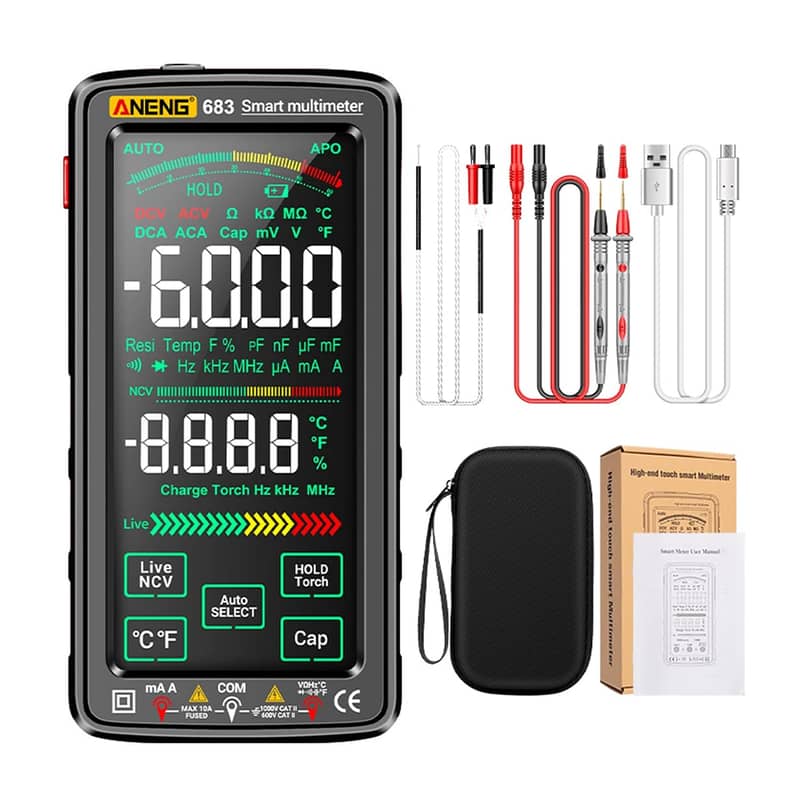 Aneng 683 Large Touch Screen Auto 1000v AC/DC Rechargeable Multimeter 5