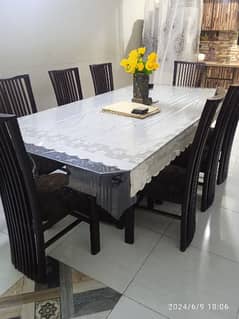 pure wood 8 chair dinning table with 12 mm glass top