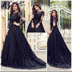 women's 3 pcs net embroidered unstitched maxi