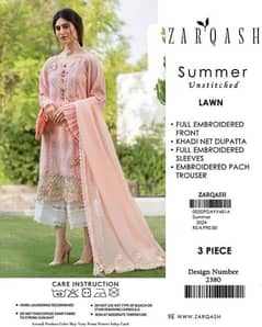 3 pcs women unstitched lawn chikankari embrioderd  suit