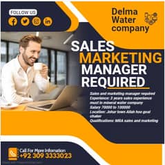 Sales & Marketing Manager Required For Water Company