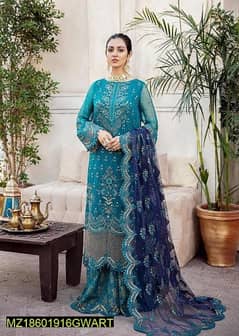 3 PCs  women's unstitched lawn Embroidered suit