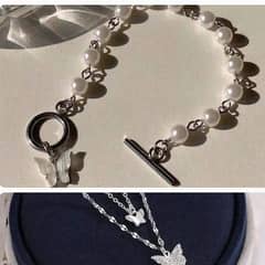 2 Pcs Alloy Silver Plated Butterfly Necklace And Bracelet Set delivery