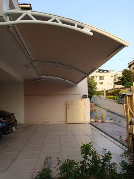 Car Parking Shades | Tensile Shades | wall Mounted porch |Cafe Roofing 12