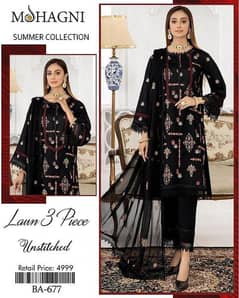 3  Pcs  Women's  Unstitched  Lawn  Embroidered Suit 0