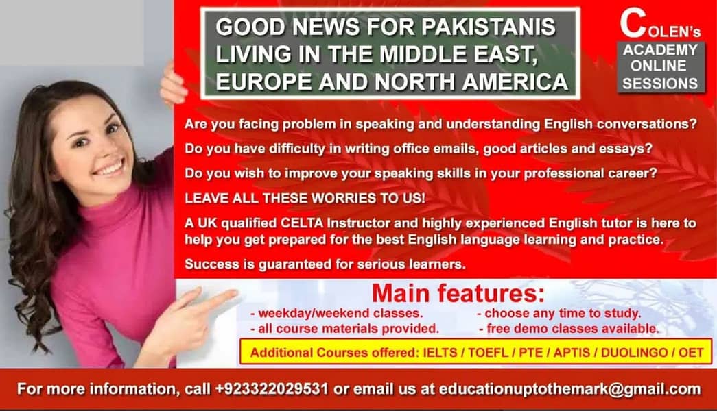 English Language Classes by UK/USA Qualified tutors 0