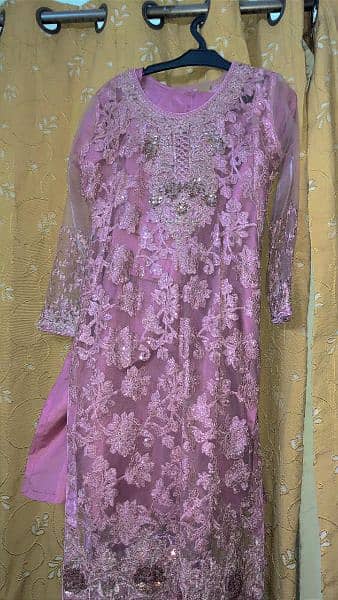 4 piece tea pink Net suit with resham nd sitara work 2