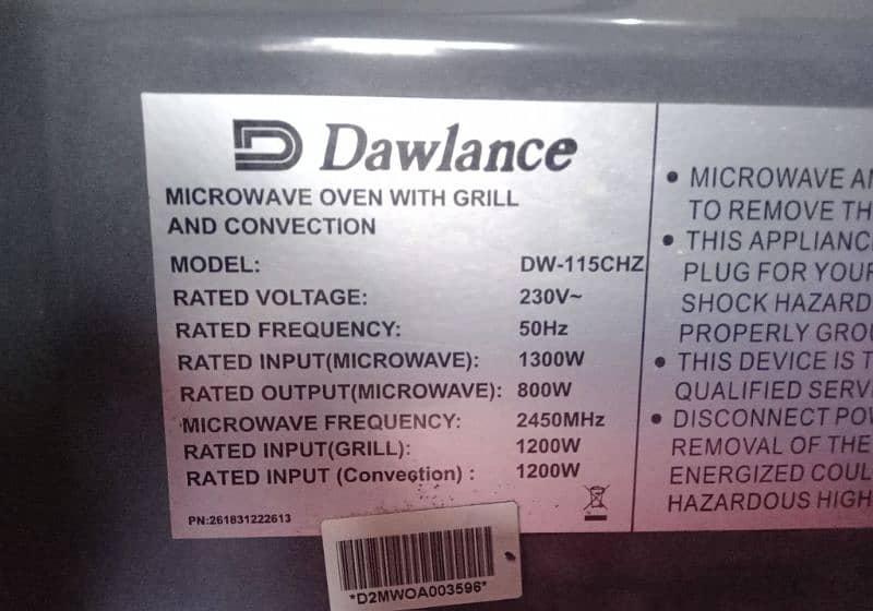 Dawlance Microwave Grilled and Convection Ovan 9