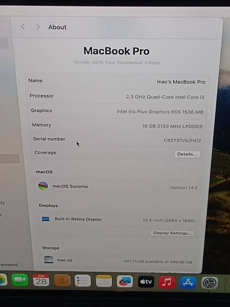 MACBOOK PRO 2018 CTO MODLE 13 INCH TOUCHBAR I5 Q-C 16GB RAM 512GB SSD 1