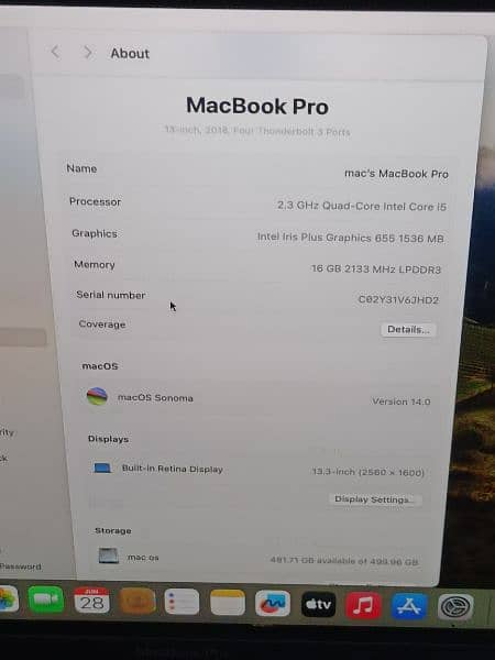 MACBOOK PRO 2018 CTO MODLE 13 INCH TOUCHBAR I5 Q-C 16GB RAM 512GB SSD 2