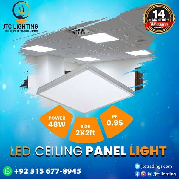 JTC LED 2x2ft Backlit Ceiling Panel Light 48w 1