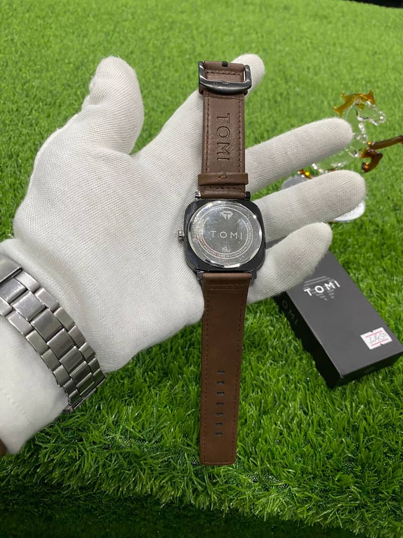 TOMI T-084 Men's Watch Quartz Date Leather Strap 3