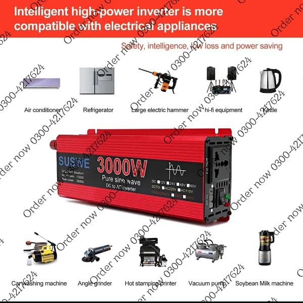 3000W Pure Sine Wave Inverter 12v ~ 220V  Converter Power Supply DC AC 1