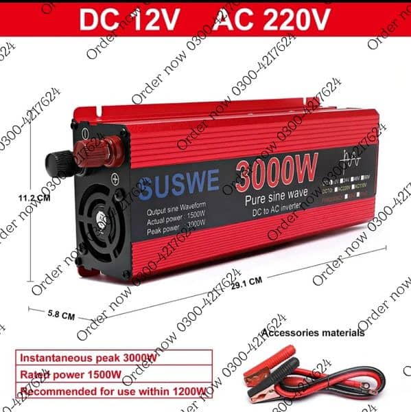 3000W Pure Sine Wave Inverter 12v ~ 220V  Converter Power Supply DC AC 2