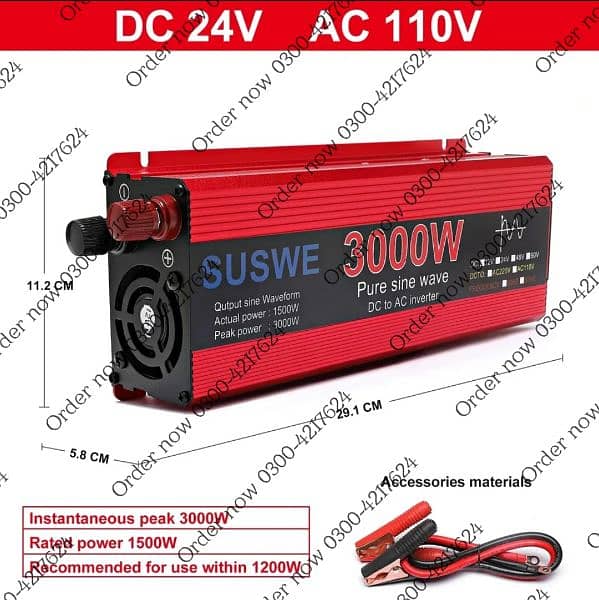 3000W Pure Sine Wave Inverter 12v ~ 220V  Converter Power Supply DC AC 4