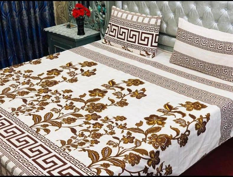 3 Pieces Cotton Printed Double Bedsheet 2