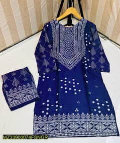 2 pcs women's stitched linen printed suit with free delivery