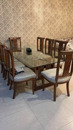 8 Seater Sheesham Wood Dining Table Set/glass top table/wooden chairs