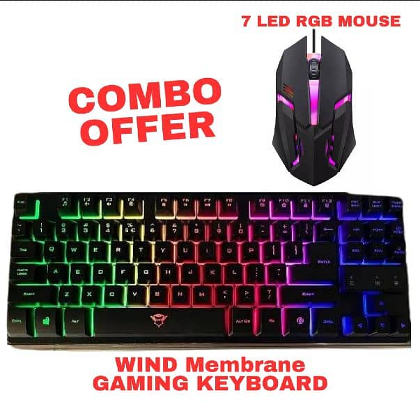 2 IN 1 RGB Membrane Keyboard with 7 Led RGB Mouse 0